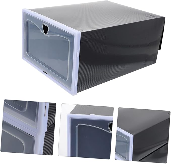 6pcs Sneaker Boxes over The Door Organizer Stackable Shoe Rack Pp Material Black