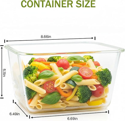 2 Pack Large Glass Food Storage Containers with Lids 85oz/10.5cup Big Airtight Storage Containers for Rotisserie Chicken Meal Prep Leftovers, BPA Free & Leak Proof, Microwave, Oven Safe (transparent)