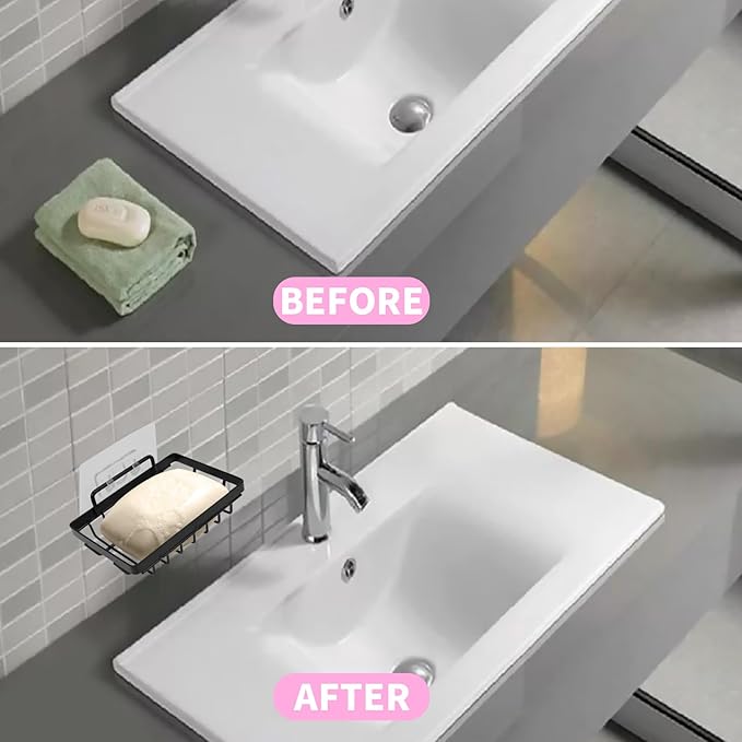 Carrie Joe Soap Dish Holder No Drilling 304 Rustproof Stainless Steel Wall Mounted Soap Holder Tray Bar Sponge Holder for Bathroom & Kitchen