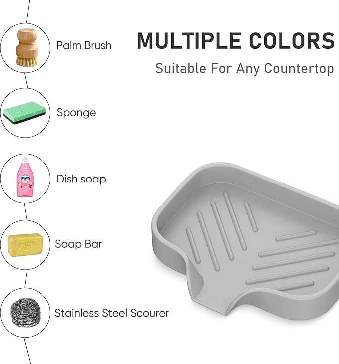 Silicone Soap Holder, 4 Pcs Thickened High-Purity Silicone, Self-Draining Soap Tray for Shower (Gray)