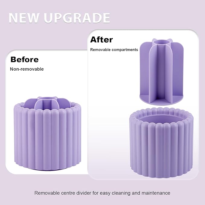 Anyoifax 360 Rotating Makeup Brush Holder 7 Slots Make Up Brush Organizer Removable Spinning Cosmetic Brushes Storage Pen Holder for Vanity, Dresser, Desk, Purple