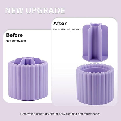 Anyoifax 360 Rotating Makeup Brush Holder 7 Slots Make Up Brush Organizer Removable Spinning Cosmetic Brushes Storage Pen Holder for Vanity, Dresser, Desk, Purple