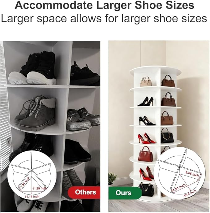 Shoe Organizer 7-Tier Spinning Shoe Rack - 360° Rotating Storage Organizer for 20-30 Pairs, Space Saving Narrow Design for Entryway/Closet Closet Handbag Display Rotate