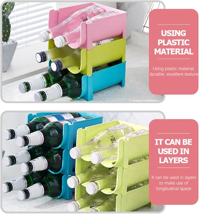 Luxshiny 3pcs Stackable Beverage Storage Rack Beer Organizer for Refrigerator Lightweight Can Holder Practical Kitchen Storage for Bottled Drinks and Water Bottles