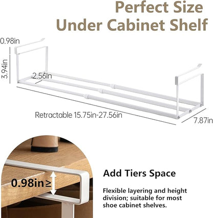 UFORU Expandable Hanging Shoe Rack Organizer for Closet, Adjustable Shoe Rack Under Cabinet Shelf, Versatile Under Shelf Storage for Kitchen, Book, Clothing Storage and Organization(White,4PCS)