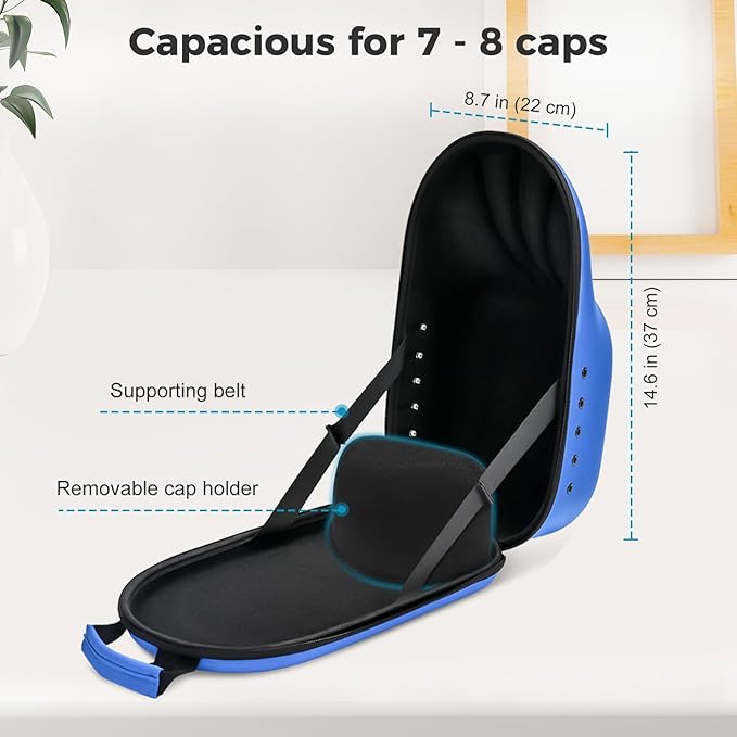 ProCase Hard Hat Travel Case for Baseball Caps, No-Crush Case Holds Up to 7-8 Hats, Adjustable Interior with Shoulder Strap for Travel, Hat Organizer Ball Caps Holder -Blue