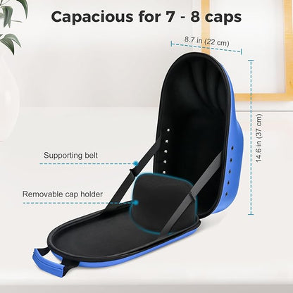 ProCase Hard Hat Travel Case for Baseball Caps, No-Crush Case Holds Up to 7-8 Hats, Adjustable Interior with Shoulder Strap for Travel, Hat Organizer Ball Caps Holder -Blue