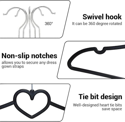 Plastic Hangers 20 Pack, Black Slim Hangers Clothes Hangers Ultra Thin Space Saving- Cute Hangers with 360 Degree Swivel Hook-Strong Adult Hangers for Dress,Shirts, Coat