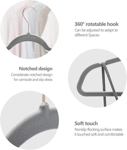 Evolluxi® Non-Slip Velvet Hangers - Suit Hanger Ultra Thin Space Saving 360 Degree Swivel Hook Strong and Durable Clothes Hangers (Grey, 10)