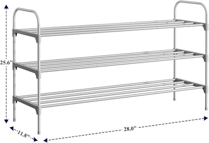 Kitsure Shoe Rack - 3-Tier Space-Saving Shoe Organizer & Shoe Shelf with Handle, Easy Assembly, Sturdy Metal Shoe Rack for Closet, Entryway, Bedroom, 28.0" x 11.8" x 25.6", Grey