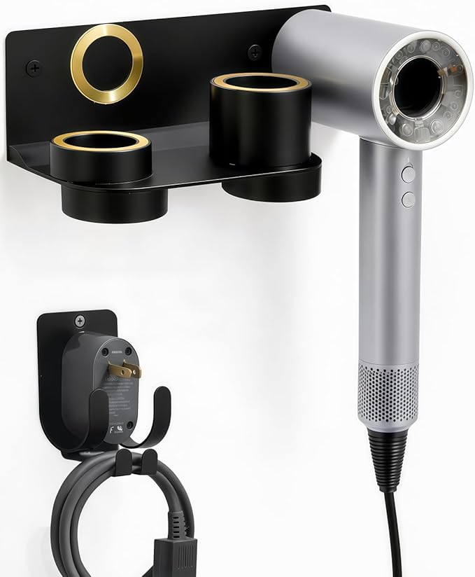 Hair Dryer Holder Wall Mount for Dyson Supersonic Airwrap Hair Dryer, Wall Mounted Hair Tool Organizer, Metal Blow Dryer Holder Attachments Storage for Bathroom and Salon, Black