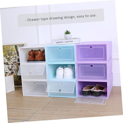 6pcs Transparent Stackable Shoe Boxes Drawer Type Superimposed Shoes Container Space-saving Plastic Organizer for Men