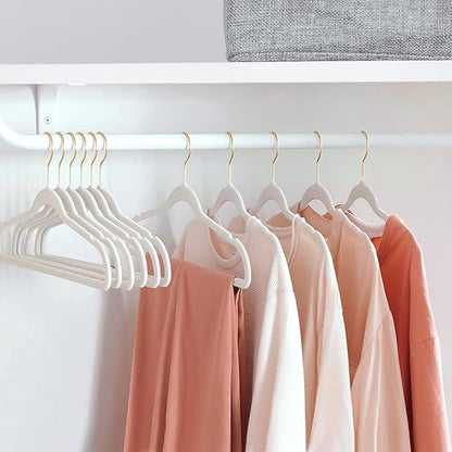 ManGotree Velvet Coat Hangers, Non-Slip Felt Suit Hangers, Ultra-Slim Space Saving Clothes Hanger with 360° Swivel Gold Hook, Sturdy for Jacket, Shirt, Dress, Pants (36 Pack, White)