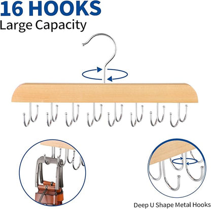 Belt Hanger for Closet, 2 Pack Closet Organizers and Storage Belt Rack Max 48 Belts, Multifunction Wooden Hanger Tie Rack