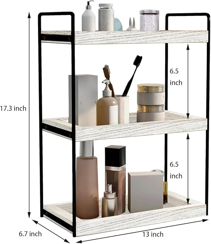 Dorhors 3 Tier Bathroom Counter Organizer,Countertop Bathroom Storage Shelf,Counter Tray and Vanity Organizer (Rustic White)