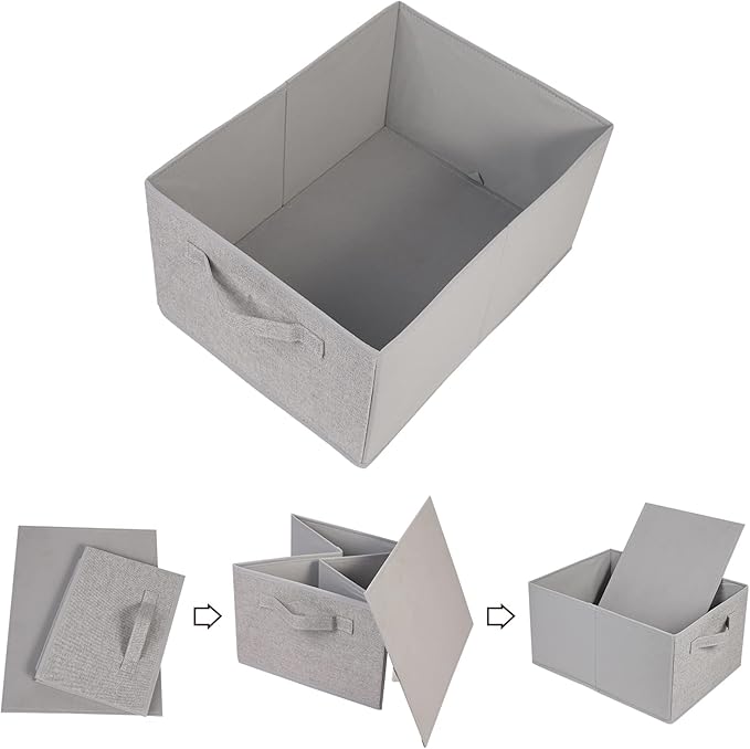 Collapsible Sorage Bins, Storage Cubes Baskets Collapsible Fabric Storage Boxes with Handles for Home and Office (Set of 4, Grey, 15.4 x 11.4 x 7.91inch)