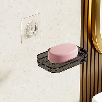 Soap Dish for Shower Transparent Gray Soap Holder with Self-Draining Design No Drilling Required Strong Fixation for RV Bathroom and Kitchen Easy to Clean and Space Saving（2 Pack）