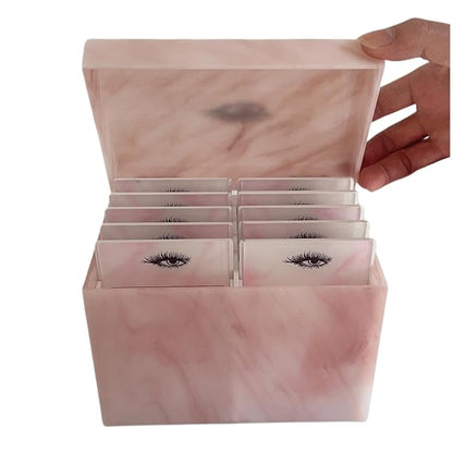 10 Layers Acrylic Eyelash Storage Box,Eyelash Holder Extension Tool,Makeup Organizer False Eyelashes Glue Pallet Holder, Grafting Eye lashes Close-Packed Display with 10 Pallets (Marble Pink)