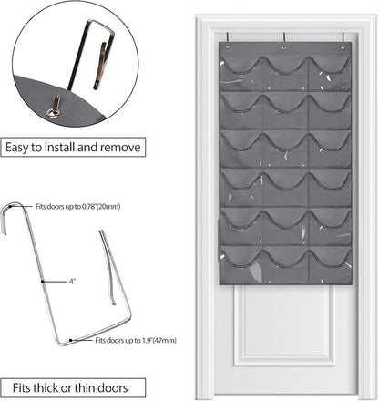 Dofilachy Hat Rack - Hat Organizer - Hat Racks for Baseball Caps, Visible Hat Holder - Baseball Hat Rack for Wall Door with 3 Hooks, 18 Deep Pockets(Grey, medium)