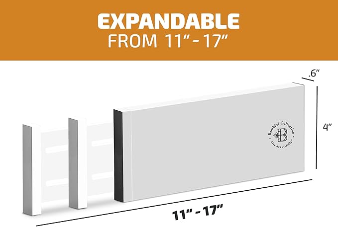 6-Pack Drawer Dividers 4 Inch High, 11”-17" Adjustable Bamboo Organizers Large Expandable Drawer Separators for Cloths, Dresser, Bedroom, Bathroom, Baby Drawer, Office & Kitchen Utensils (White)