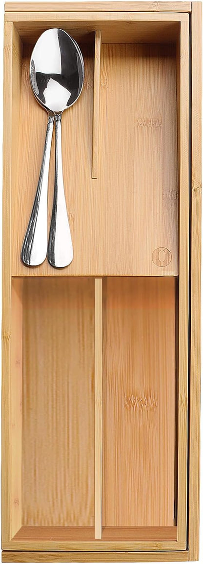 guiogc Expandable Bamboo Kitchen Drawer Organizer - Silverware Organizer - Utensil Holder and Cutlery Tray for Flatware Organizers and Kitchen Utensils