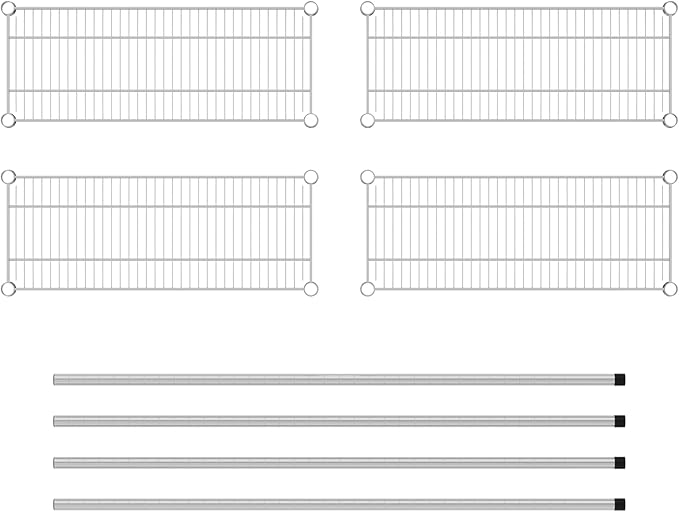 Commercial NSF Listed Chrome Stationary Wire Shelving Kit 12" x 30" x 54", with 4 Shelves Perfect for Warehouse, Walk-in Refrigerator, Freezer, Grocery Store, Restaurant, Dishroom