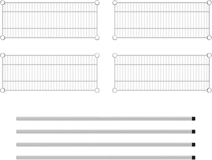 Commercial NSF Listed Chrome Stationary Wire Shelving Kit 12" x 30" x 54", with 4 Shelves Perfect for Warehouse, Walk-in Refrigerator, Freezer, Grocery Store, Restaurant, Dishroom