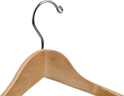 DEILSY™ Natural Suit Hangers for Men with Non-Slip Pants Bar & 360° Swivel Hook - Smooth Finish Wooden Coat Hangers, Heavy Duty Wooden Hanger – Pack of 6