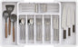 ABHENG Silverware Organizer, Expandable and Adjustable Kitchen Utensil Drawer Organizer, Plastic Cutlery Holder with Multiple Compartments, Cutlery Holder,for Spoons Forks Knives, White, UAFD011W