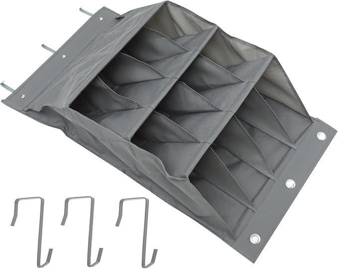KESYOO Wall-Mounted Storage Pouch Gray 12-Compartment Multi-Function Hanging Door Organizer Mesh Pockets Space-Saving Storage Bag for Dormitory and Home Use