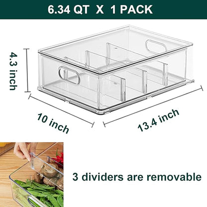 LALASTAR Refrigerator Organizer Bin with Pull-out Drawer, Large Fridge Organizer and Storage Clear, Stackable Pantry Organizer with Handle, BPA Free, 1 Pack, 6.34QT