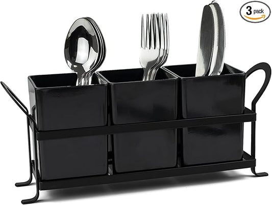 KAQAHIDO Silverware Holder for Party, Drainage Cuterly Holder for Kitchen Counter, Black