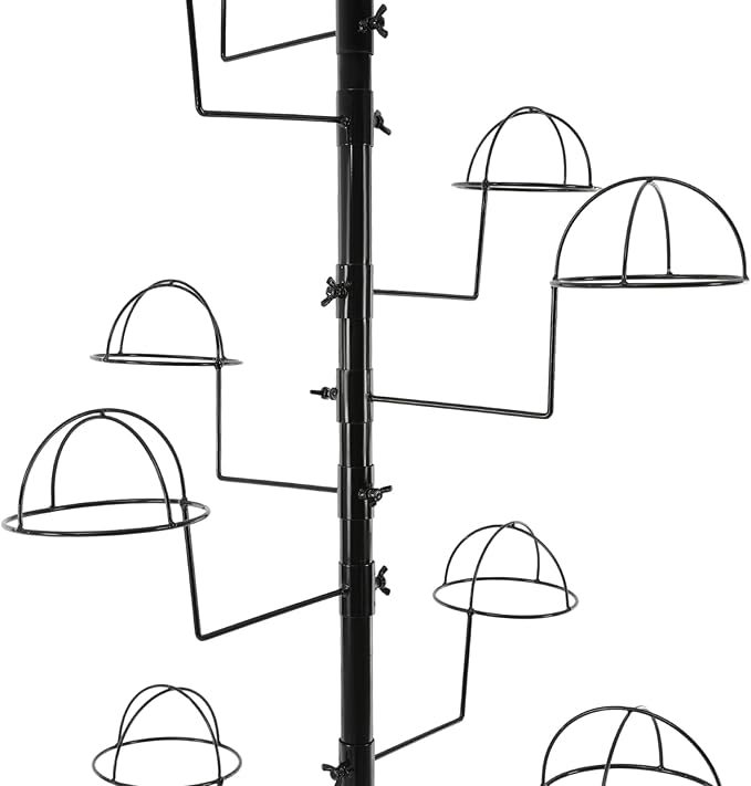 Freestanding Hat Rack Stand with Wheels,Metal Hat Organizer Rack with 16 Adjustable Circular Hooks,Floor Standing Hats Tree Display Stand (Black)