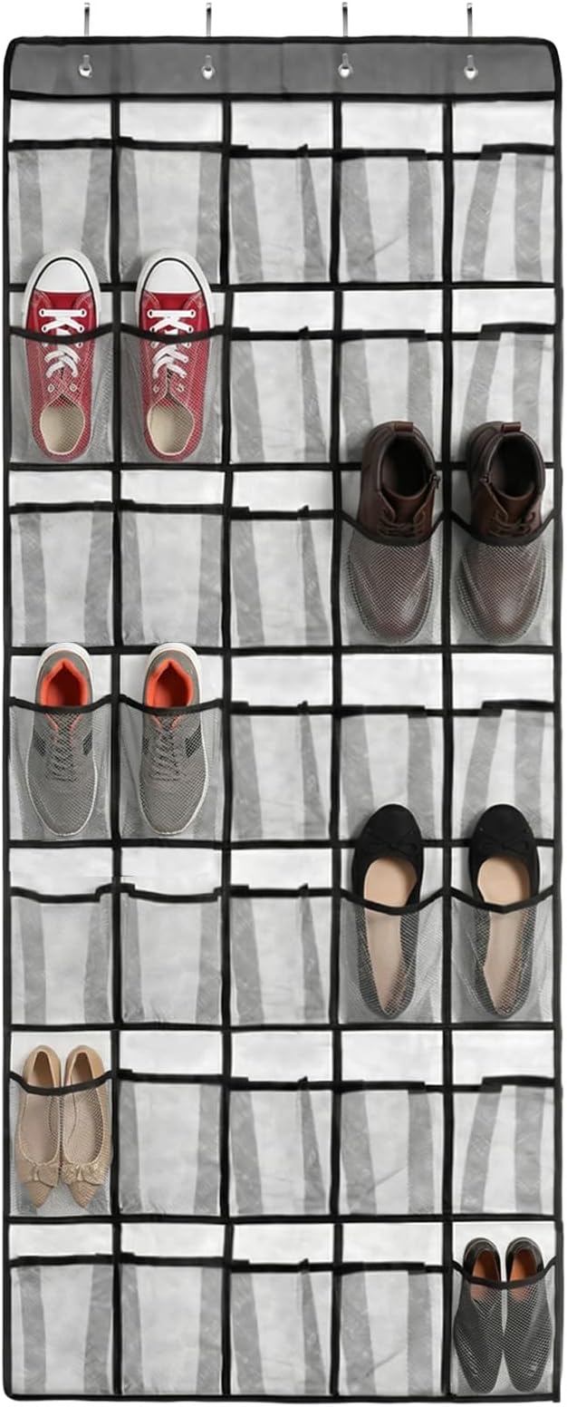 Over the Door Shoe Organizer with 35 Large Pockets Hanging Shoe Rack Storage Holder for Men Women Gray