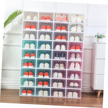 6pcs Large Capacity Shoe Storage Boxes with Flip-top Compartments Thickened Plastic Shoe Organizer for Closet and Home Storage in Pearl White
