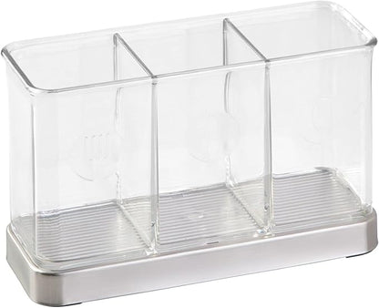 mDesign Cutlery Holder Modern Cutlery Basket for The Kitchen Table, Pantry or Cupboard Kitchen Storage with 3 Compartments Clear/Chrome
