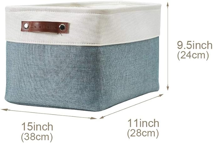 DECOMOMO Storage Bins, Large Fabric Storage Baskets for Shelves, Decorative Linen Closet Organizer, 15 x 11 x 9.5 inches (Green & White, 4 Pack)