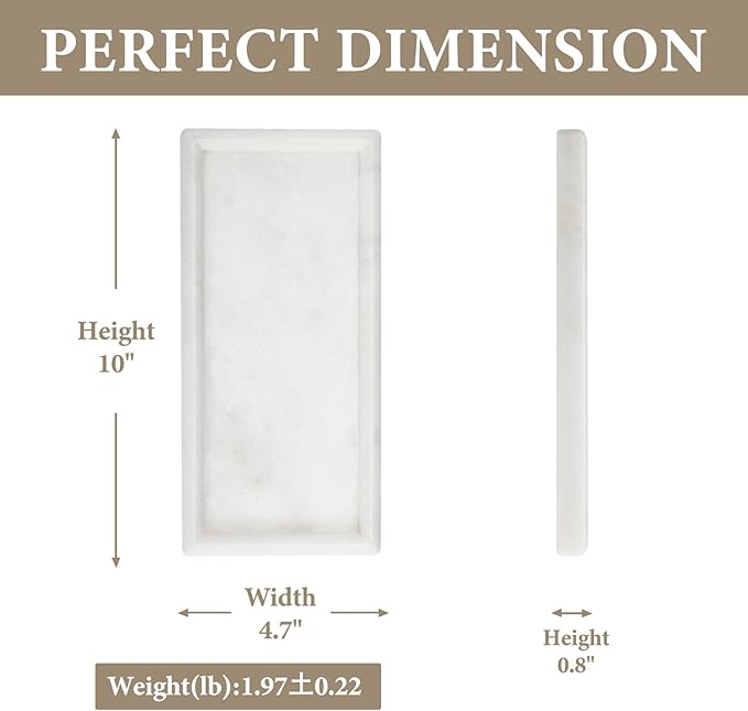 Koville African Natural Marble Tray, 10"x5" Coffee Table Vanity/Decorative Tray for Jewerly, Watch, Perfume Candle Tray for Home/Kitchen Countertop
