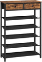 HOOBRO Shoe Rack, 6 Tier Shoe Storage Organizer with 2 Non-Woven Drawers, 15-20 Pairs of Shoes for Entryway, Shoe Shelf with 5 Oxford Fabric Shelves and Wooden Top, Closet, Rustic Brown BF79XJ01