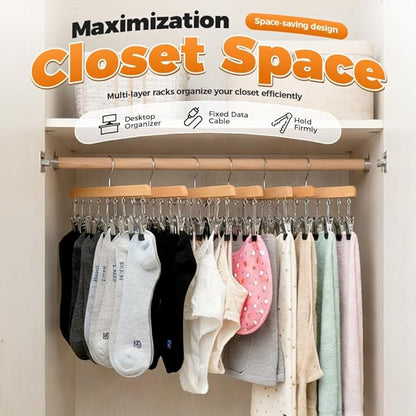 Legging Organizer for Closet, 2026 New Pants Hangers with 10 Clips, Space-Saving Clothes and Hat Storage Hook, Hanging Closet Organizer Hanger Clips for Skirts, Shorts, Trousers, Socks (Black*2)