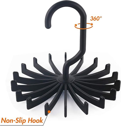 BigOtters 4 Pack Updated Twirl Tie Rack, 5.3 Inches Large Size Rotating Belt Scarf Hanger Holder Hook for Closet Storage (Black)