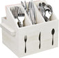 Ikee Design Wooden Utensil Caddy with Handles, Silverware Caddy, Silverware Holder for Countertop,Party,Camping and Kitchen, Silverware Organizer, Picnic Cutlery Holders, White Color