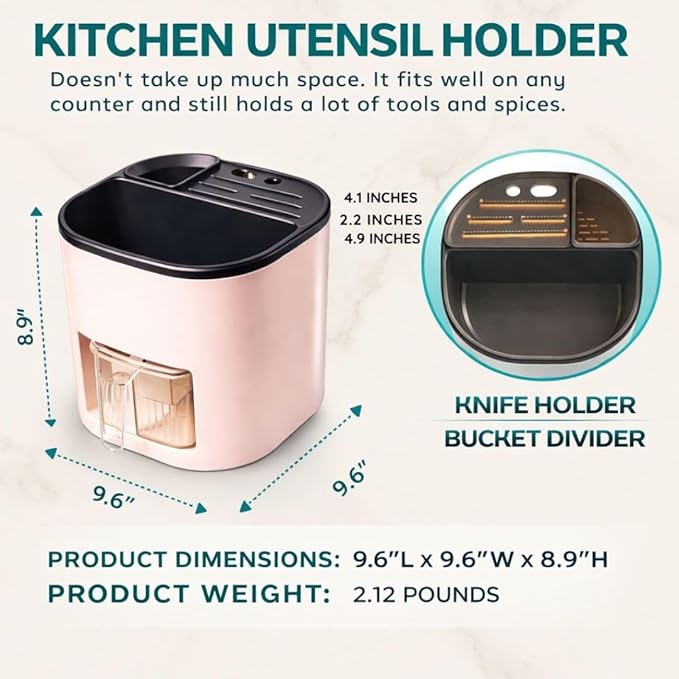 Rotating Kitchen Organizer, Cooking Utensil Holder for Countertop, Seasoning Organizer and Condiment Caddy with Knife Organizer and Spice Containers