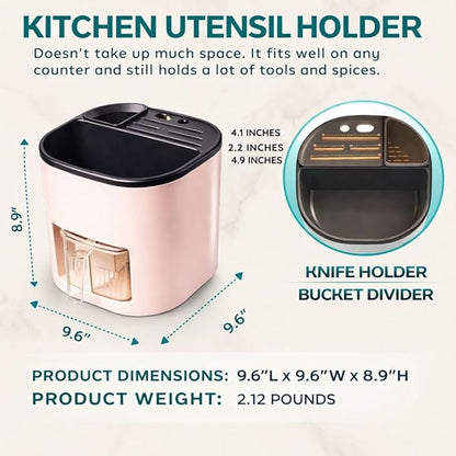 Rotating Kitchen Organizer, Cooking Utensil Holder for Countertop, Seasoning Organizer and Condiment Caddy with Knife Organizer and Spice Containers