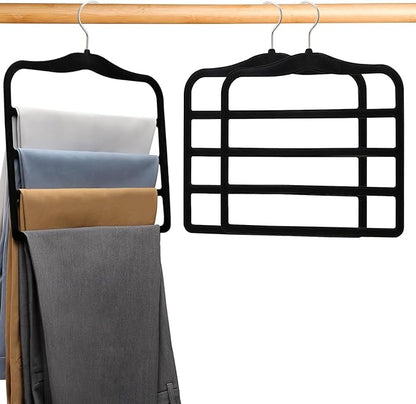 2-Pack Velvet Pants Hangers - Space Saving Multi-Layer Non-Slip Closet Organizers for Jeans, Trousers & Scarves - Ideal Dorm Room Storage Solution for Small Spaces