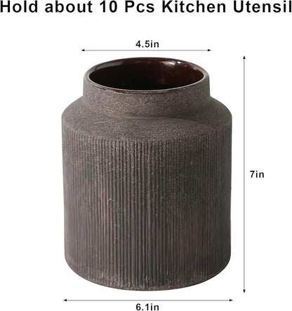 Farmhouse Ceramic Farmhouse Kitchen Utensil Holder for Countertop, Rustic Cooking Utensil Holder Crock Fit for Kitchen Counter. 6.1 x 6.1 x 7 IN