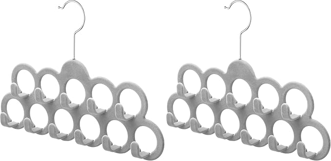 Whitmor Flocked Scarf Hanger w/Hooks,Gray, 1 Count (Pack of 2)