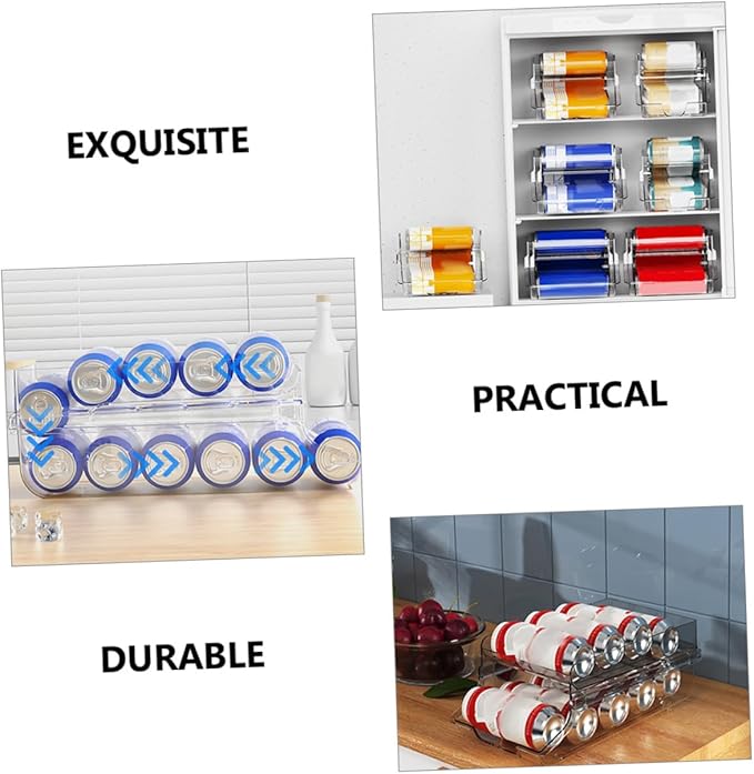 Garneck 1pcs Canned Drinks Storage Rack Soda Can Dispenser Double Organizer Fridge Can Holder Pantry Beer Organizer Auto-rolling Storage