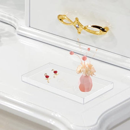 Acrylic BathroomTray for Counter, Handmade Clear Trays Sturdy Organizer for Cup, Sponge, Soap, Plant (Large, Clear)