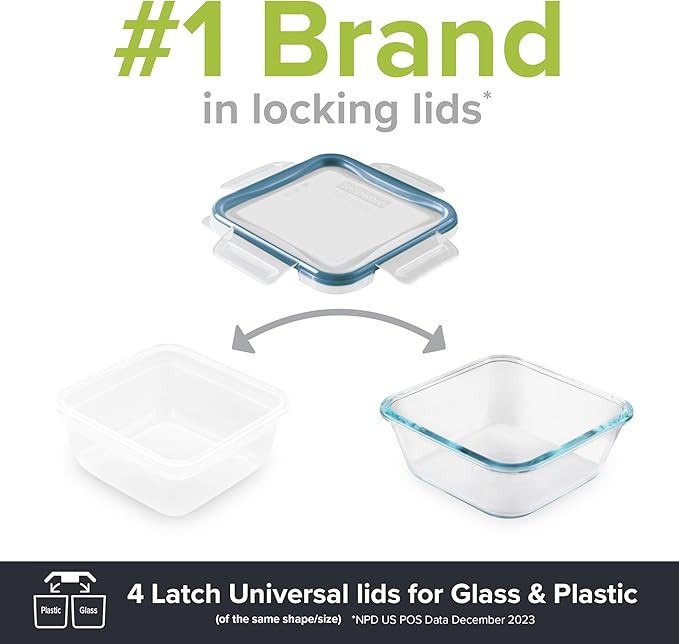 Snapware Plastic Total Solutions (5-Pack, 5.5 Cup) Food Storage Containers Set, Airtight & Leakproof Plastic Locking BPA-Free Lids Tupperware, Freezer Dishwasher Microwave Safe